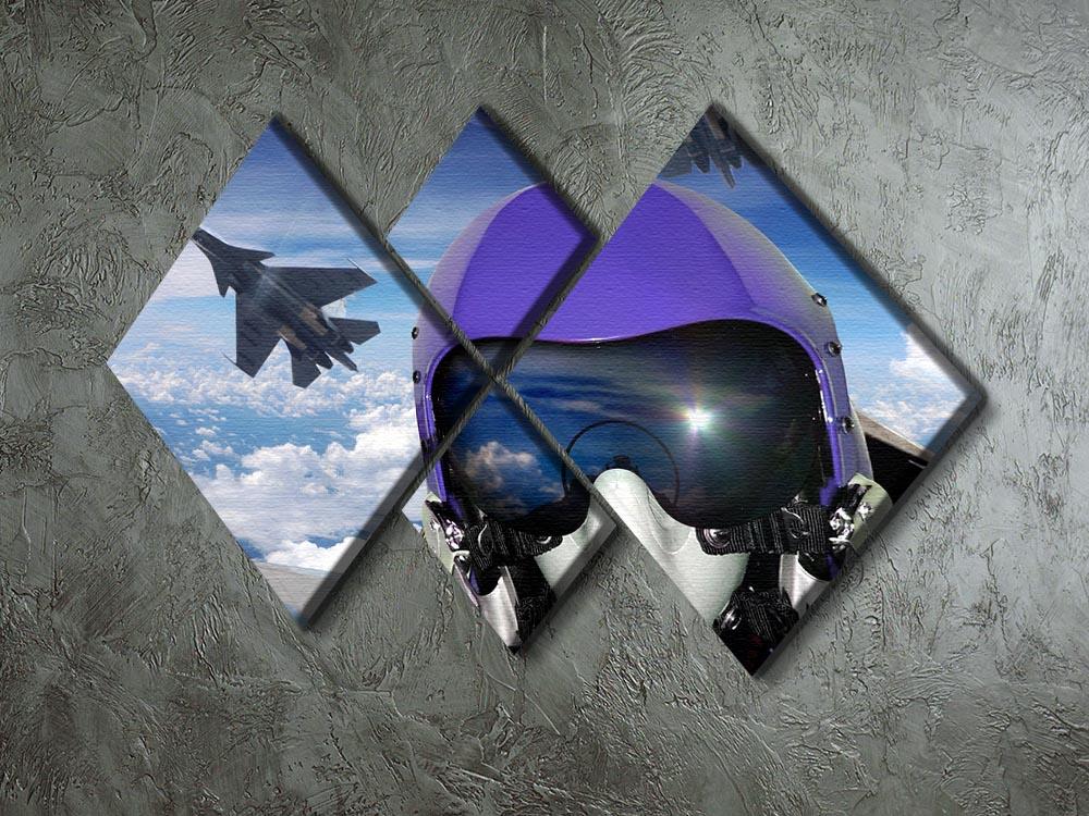 A stunning multi-panel canvas artwork depicting a jet fighter cockpit view, divided into four equal square sections, showcasing vibrant colors and intricate details.