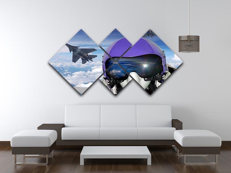 A stunning multi-panel canvas artwork depicting a jet fighter cockpit view, divided into four equal square sections, showcasing vibrant colors and intricate details.