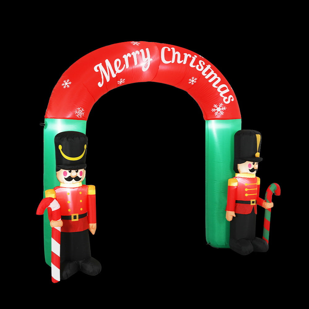 Jingle Jollys Christmas Inflatable Nutcracker Archway, 3M tall, colorful design with built-in LEDs, perfect for festive outdoor decoration.