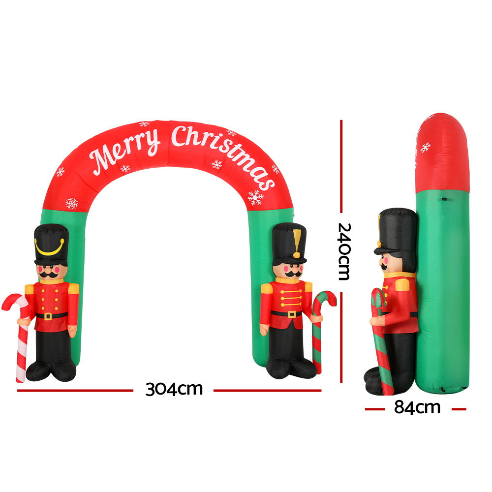 Jingle Jollys Christmas Inflatable Nutcracker Archway, 3M tall, colorful design with built-in LEDs, perfect for festive outdoor decoration.