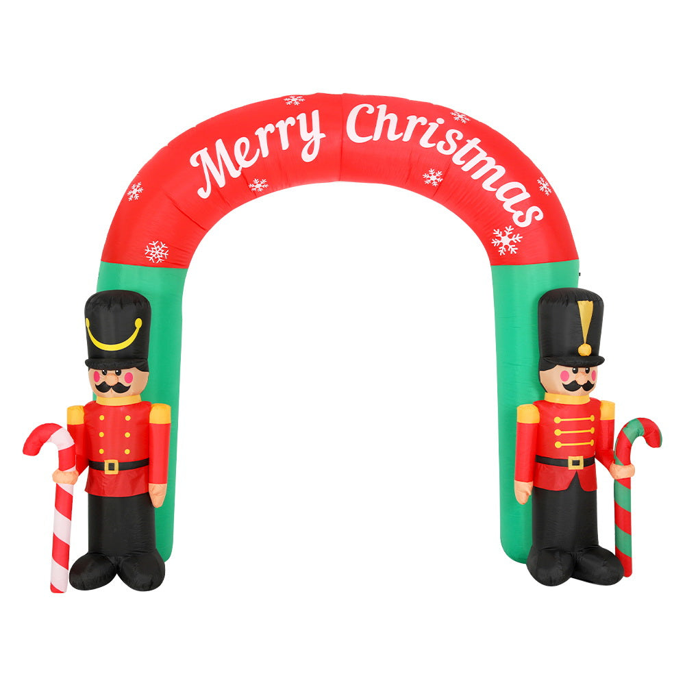 Jingle Jollys Christmas Inflatable Nutcracker Archway, 3M tall, colorful design with built-in LEDs, perfect for festive outdoor decoration.