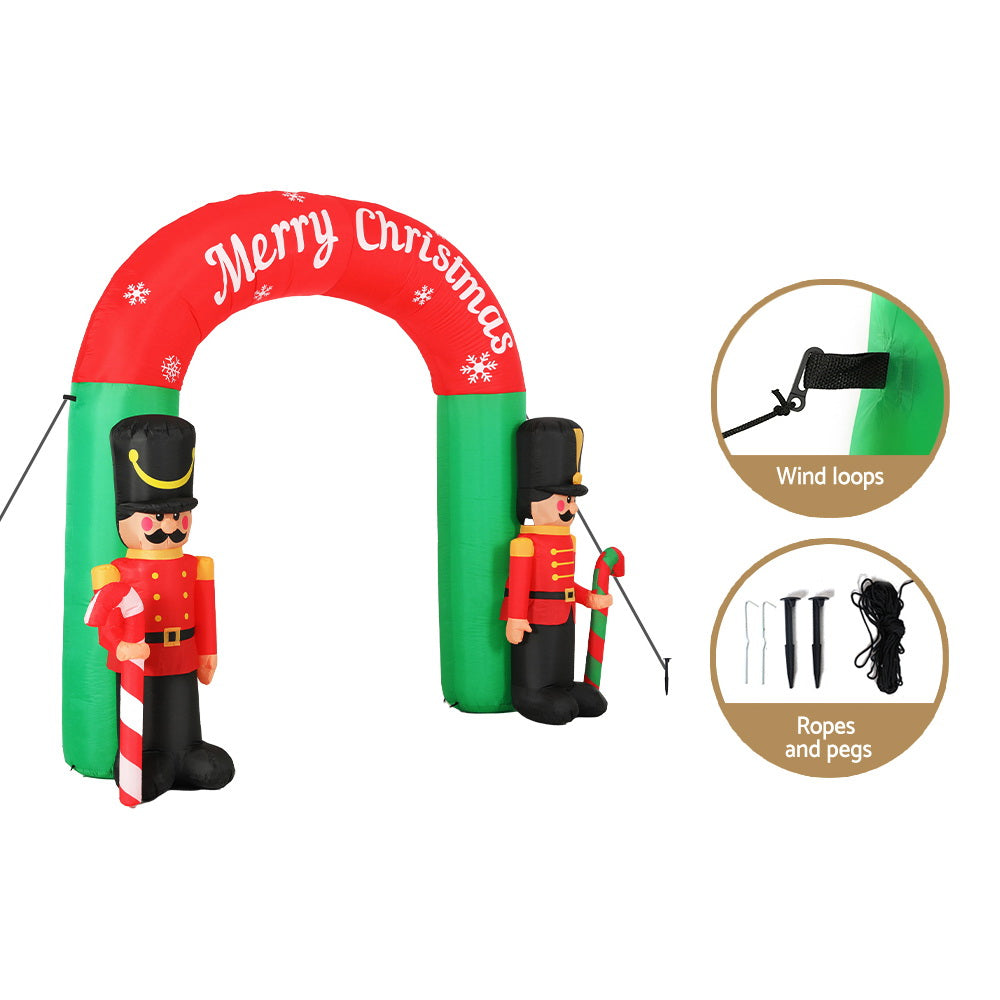 Jingle Jollys Christmas Inflatable Nutcracker Archway, 3M tall, colorful design with built-in LEDs, perfect for festive outdoor decoration.