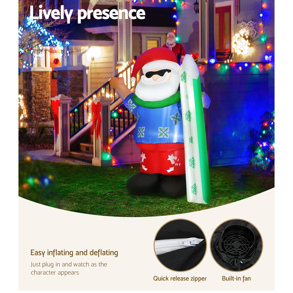 Jingle Jollys Christmas Inflatable Santa, 1.6M tall, featuring built-in LED lights and water-repellent material, perfect for outdoor decorations.