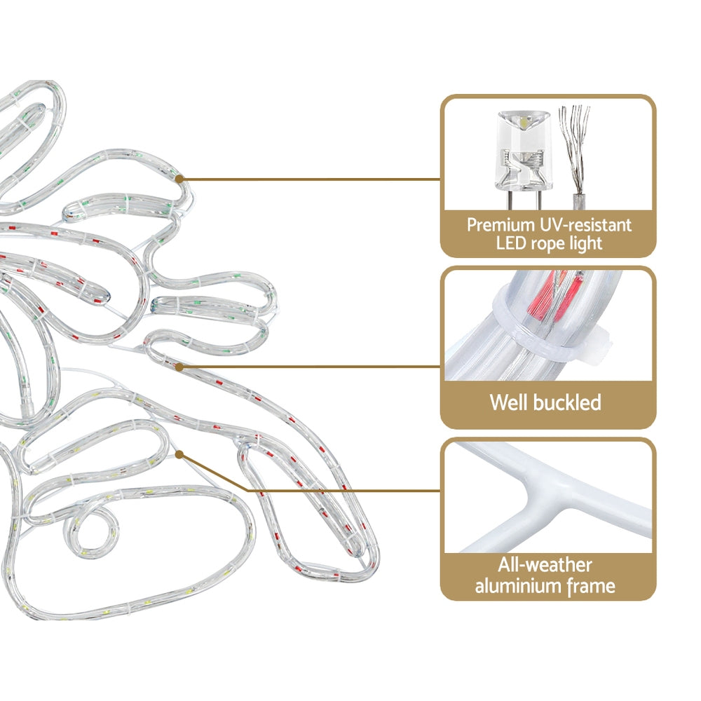 Jingle Jollys Christmas Lights with multi-coloured LED bulbs, showcasing a festive outdoor decoration motif.