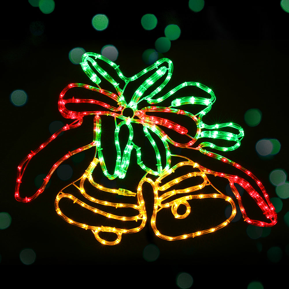 Jingle Jollys Christmas Lights with multi-coloured LED bulbs, showcasing a festive outdoor decoration motif.