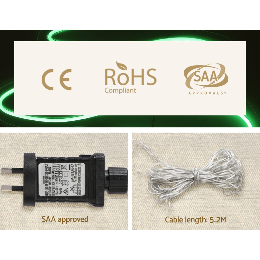 Jingle Jollys Christmas Lights featuring vibrant green LED bulbs on a sturdy frame, perfect for outdoor holiday decorations.