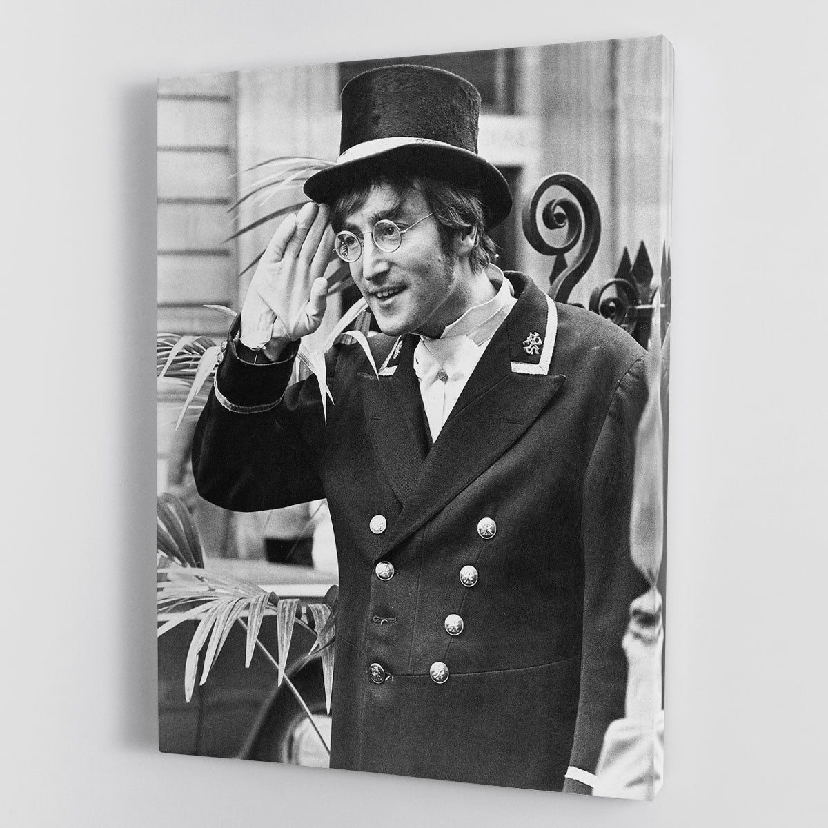 Canvas print of John Lennon dressed as a commissionaire, showcasing vibrant colors and intricate details.