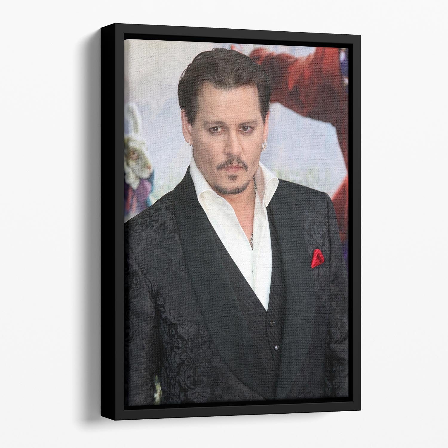 Johnny Depp 2016 Floating Framed Canvas featuring vibrant abstract art in a handcrafted wooden frame.