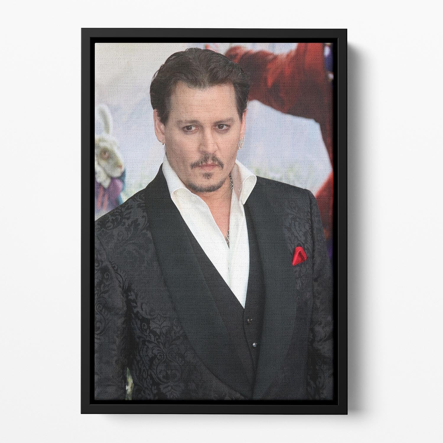 Johnny Depp 2016 Floating Framed Canvas featuring vibrant abstract art in a handcrafted wooden frame.