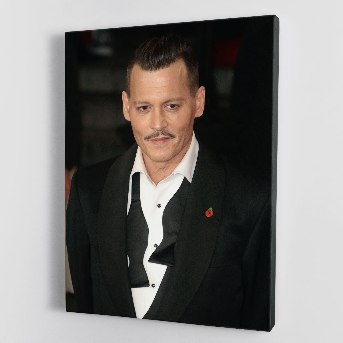 Canvas print of Johnny Depp at a movie premiere, showcasing his iconic style and charisma.