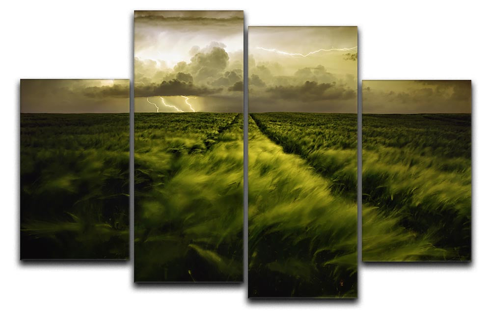 Journey To The Fierce Storm 4 Split Panel Canvas artwork featuring vibrant colors and dynamic design, divided into four equal sections.