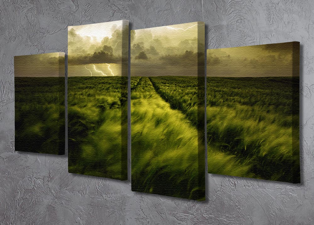 Journey To The Fierce Storm 4 Split Panel Canvas artwork featuring vibrant colors and dynamic design, divided into four equal sections.
