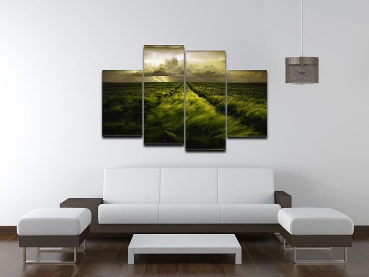 Journey To The Fierce Storm 4 Split Panel Canvas artwork featuring vibrant colors and dynamic design, divided into four equal sections.