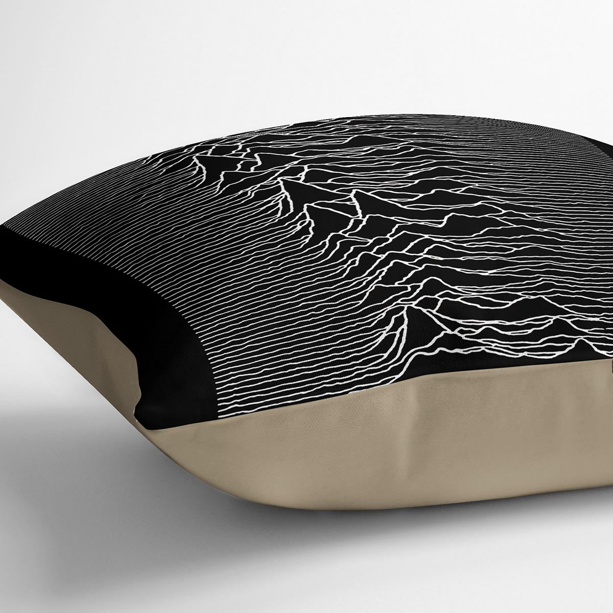 Joy Division Unknown Pleasures Cushion featuring vibrant abstract design on luxurious vegan faux suede.