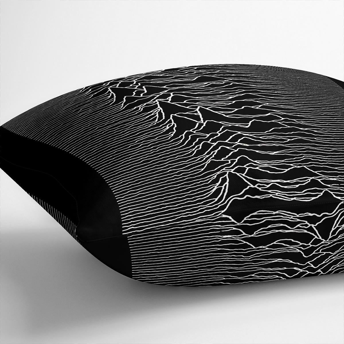 Joy Division Unknown Pleasures Cushion featuring vibrant abstract design on luxurious vegan faux suede.