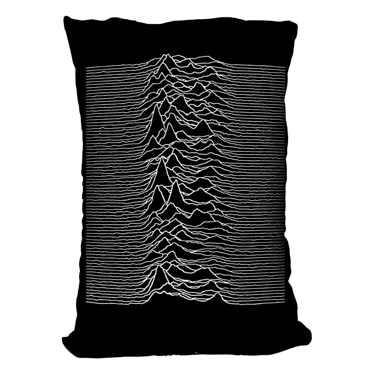 Joy Division Unknown Pleasures Cushion featuring vibrant abstract design on luxurious vegan faux suede.