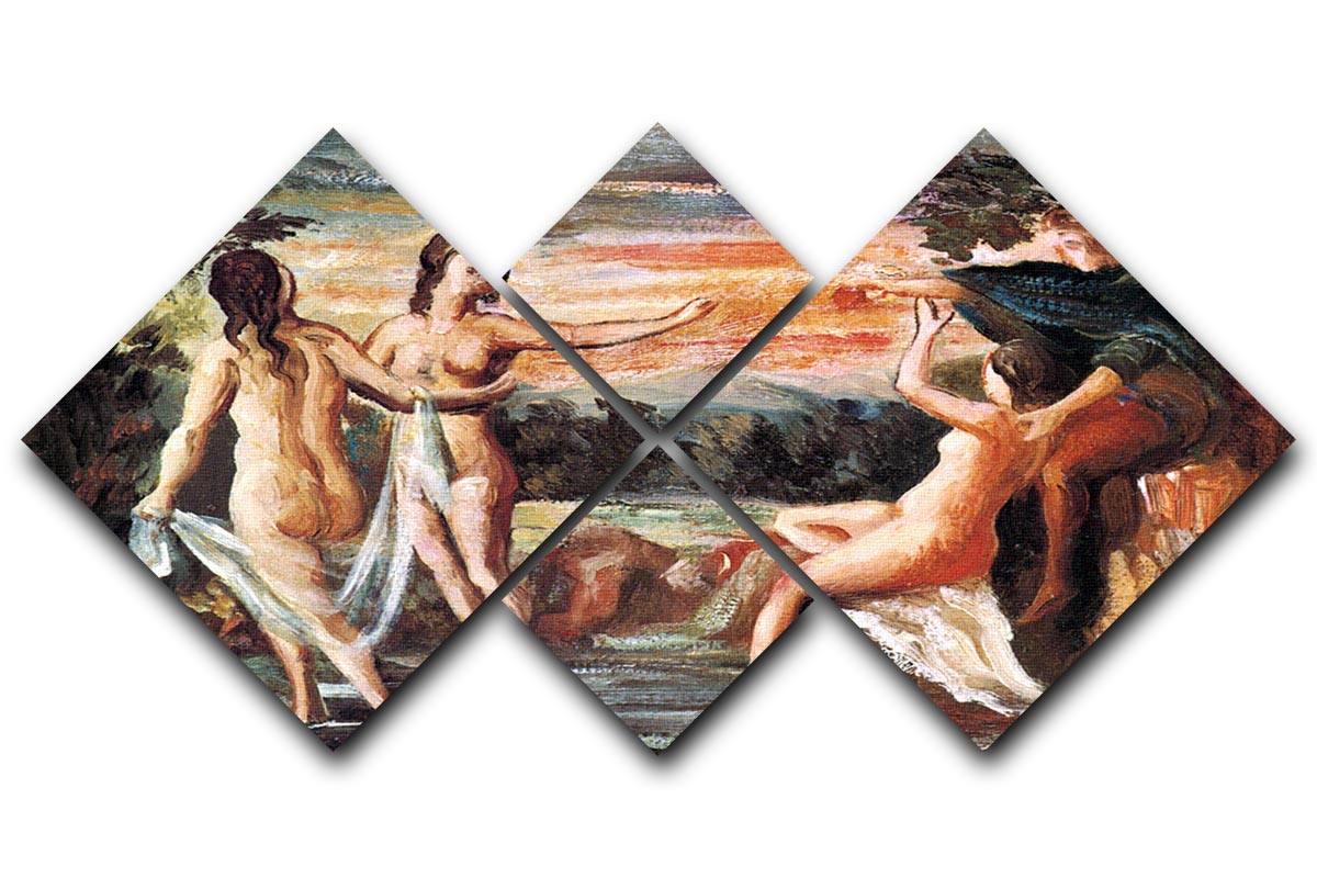 Judgement of Paris by Cezanne 4 Square Multi Panel Canvas artwork displayed in a modern setting.