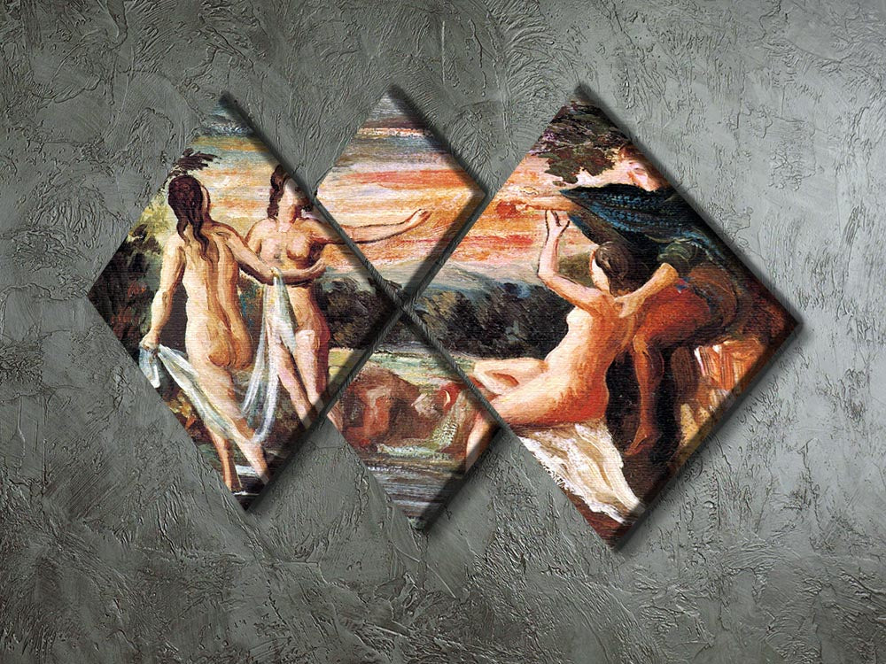 Judgement of Paris by Cezanne 4 Square Multi Panel Canvas artwork displayed in a modern setting.