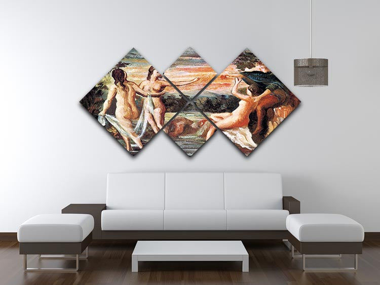 Judgement of Paris by Cezanne 4 Square Multi Panel Canvas artwork displayed in a modern setting.