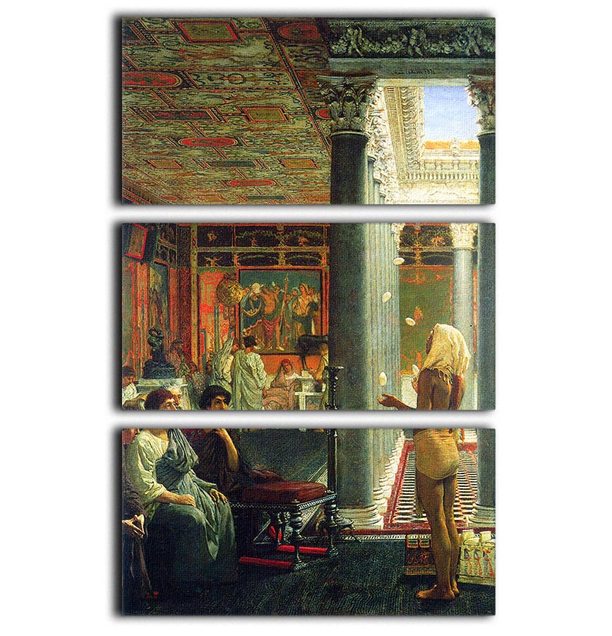Three-panel canvas print of Juggler by Alma Tadema, showcasing intricate details and vibrant colors.