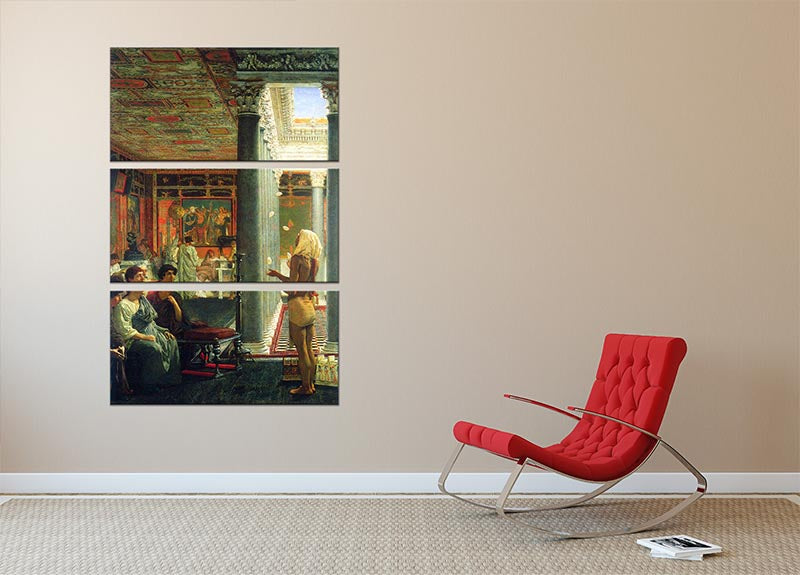 Three-panel canvas print of Juggler by Alma Tadema, showcasing intricate details and vibrant colors.
