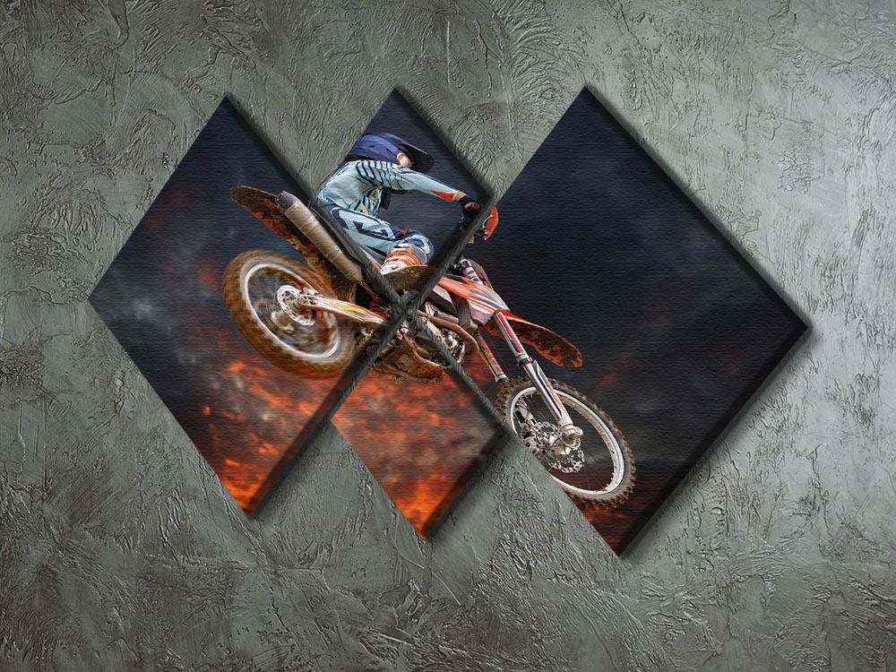 A dynamic multi-panel canvas artwork featuring a motocross rider jumping in mid-air, divided into four equal sections for a striking visual effect.