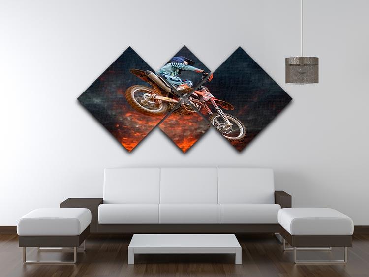 A dynamic multi-panel canvas artwork featuring a motocross rider jumping in mid-air, divided into four equal sections for a striking visual effect.