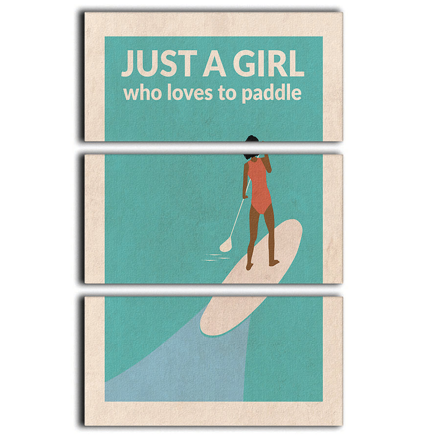 Three-panel canvas print featuring a girl paddling, showcasing vibrant colors and artistic design.