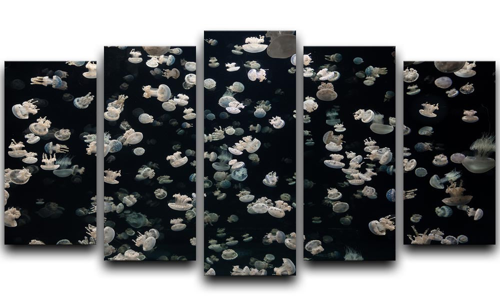 Just Some Jellies 5 Split Panel Canvas artwork featuring vibrant jellyfish designs across five panels.