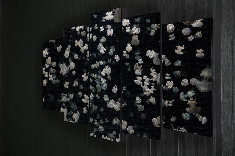 Just Some Jellies 5 Split Panel Canvas artwork featuring vibrant jellyfish designs across five panels.