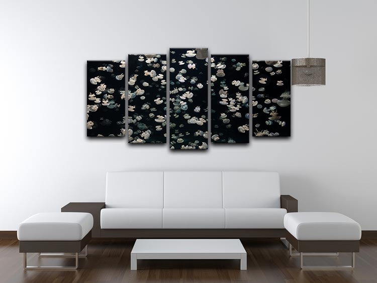 Just Some Jellies 5 Split Panel Canvas artwork featuring vibrant jellyfish designs across five panels.