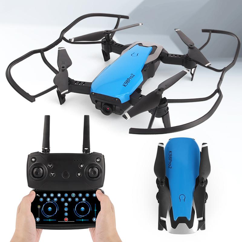 K98 Pro Drone 2 showcasing its compact folding design and 4K dual camera, perfect for aerial photography.