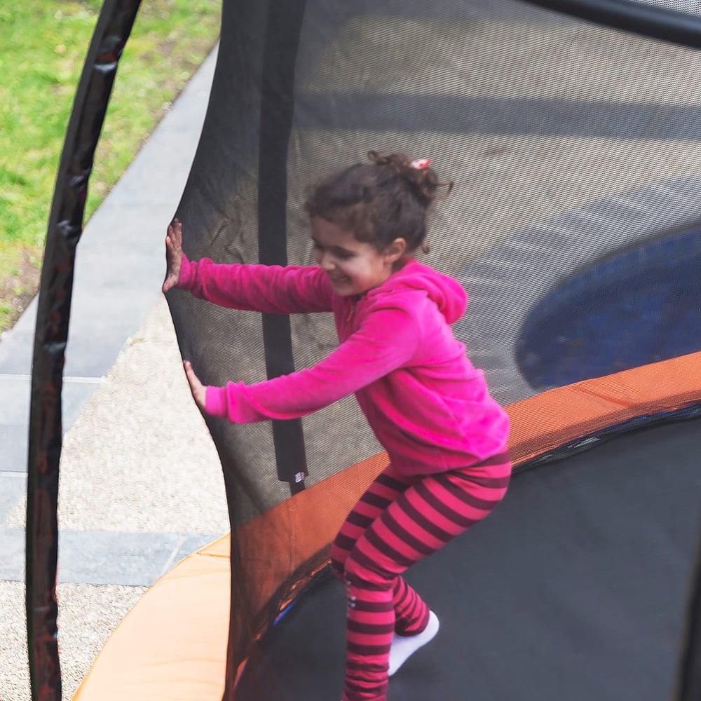 Kahuna 10ft Replacement Trampoline Net showcasing its durable weatherproof polyethylene material and secure zip entry.