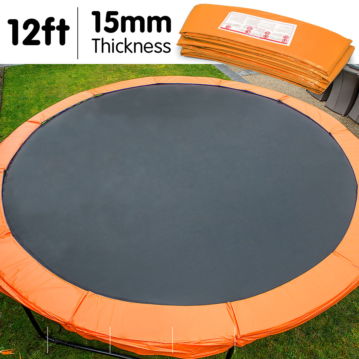Kahuna 12ft trampoline replacement pad in orange, featuring durable UV-proof PVC and high-density foam padding.