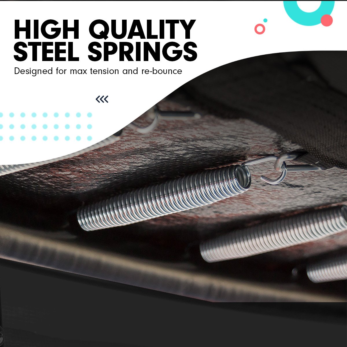 Kahuna 4.5ft trampoline with safety net and padded springs, designed for children's outdoor play.