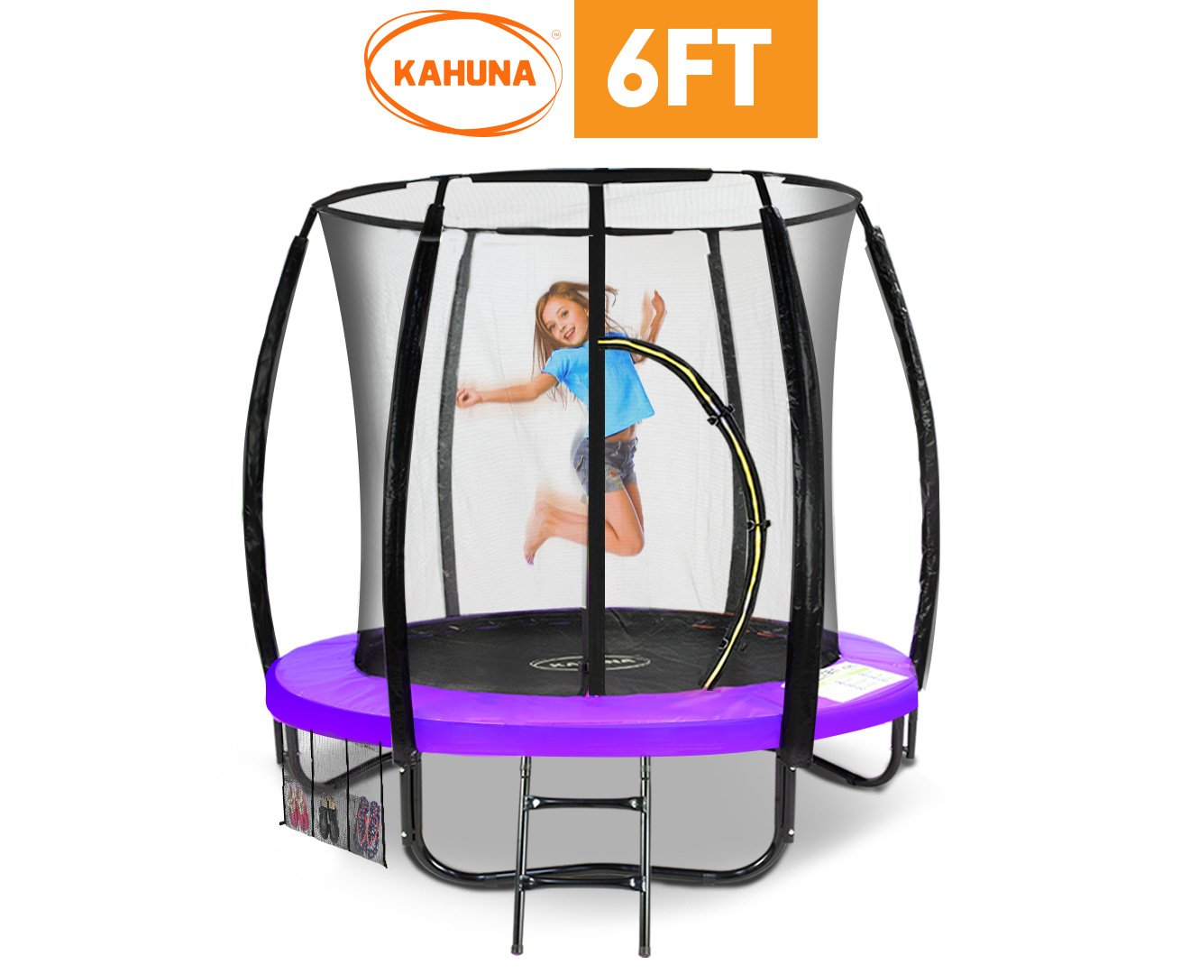Kahuna Classic 6ft Trampoline with safety net and padded springs, designed for outdoor family fun.