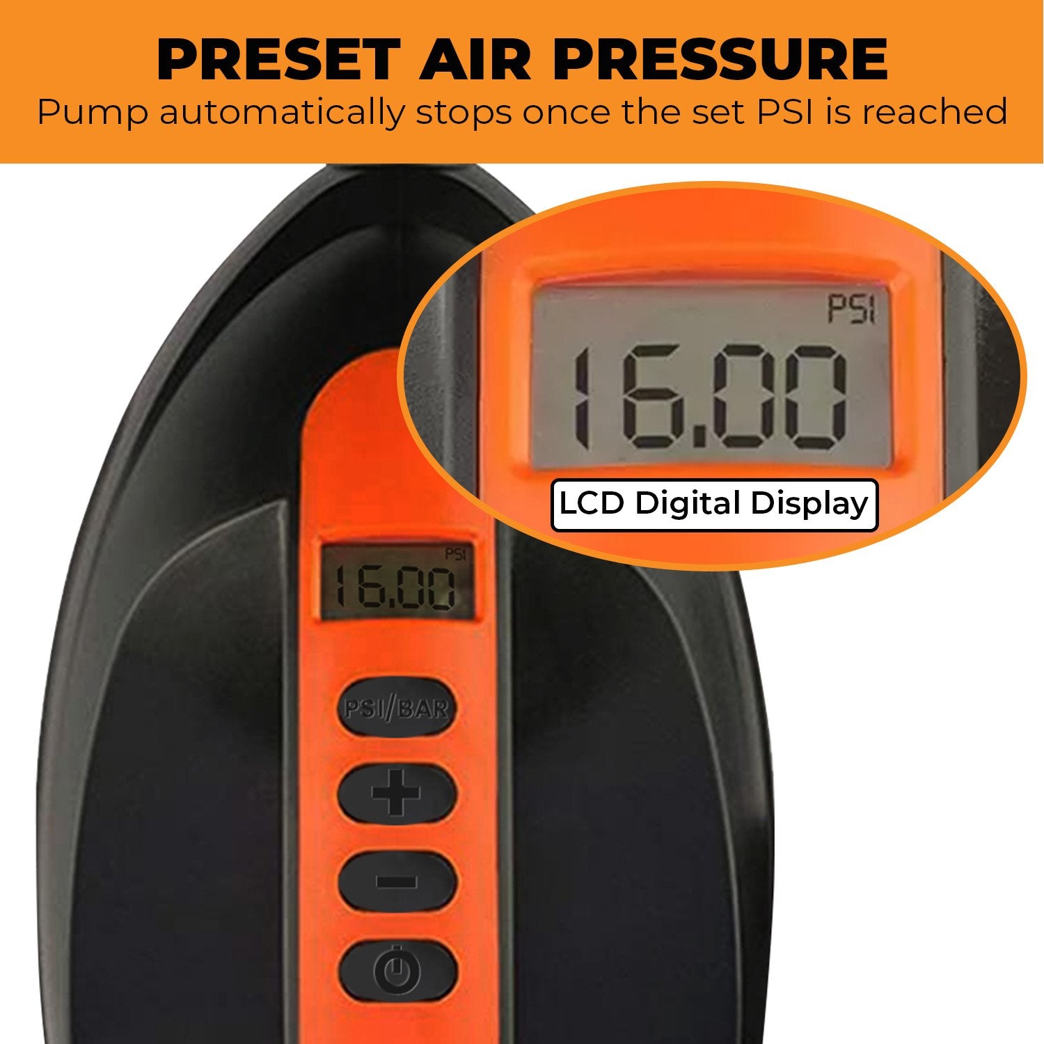 Kahuna Portable Electric Air Pump with six nozzles for inflating paddle boards and other inflatables.