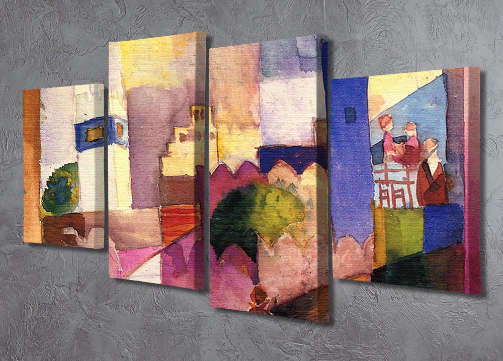 Kairouan by Macke 4 Split Panel Canvas artwork displayed in a modern setting, showcasing vibrant colors and dynamic design.
