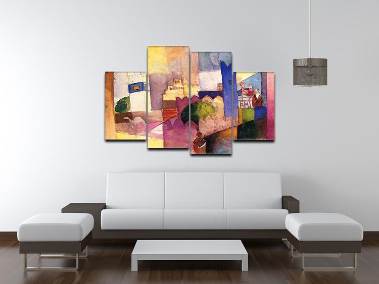 Kairouan by Macke 4 Split Panel Canvas artwork displayed in a modern setting, showcasing vibrant colors and dynamic design.