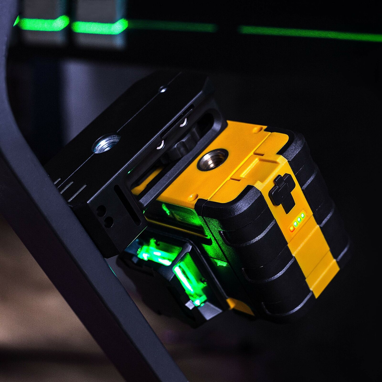 KAIWEETS KT360A Green Laser Level displaying three 360-degree green laser lines for precise leveling.
