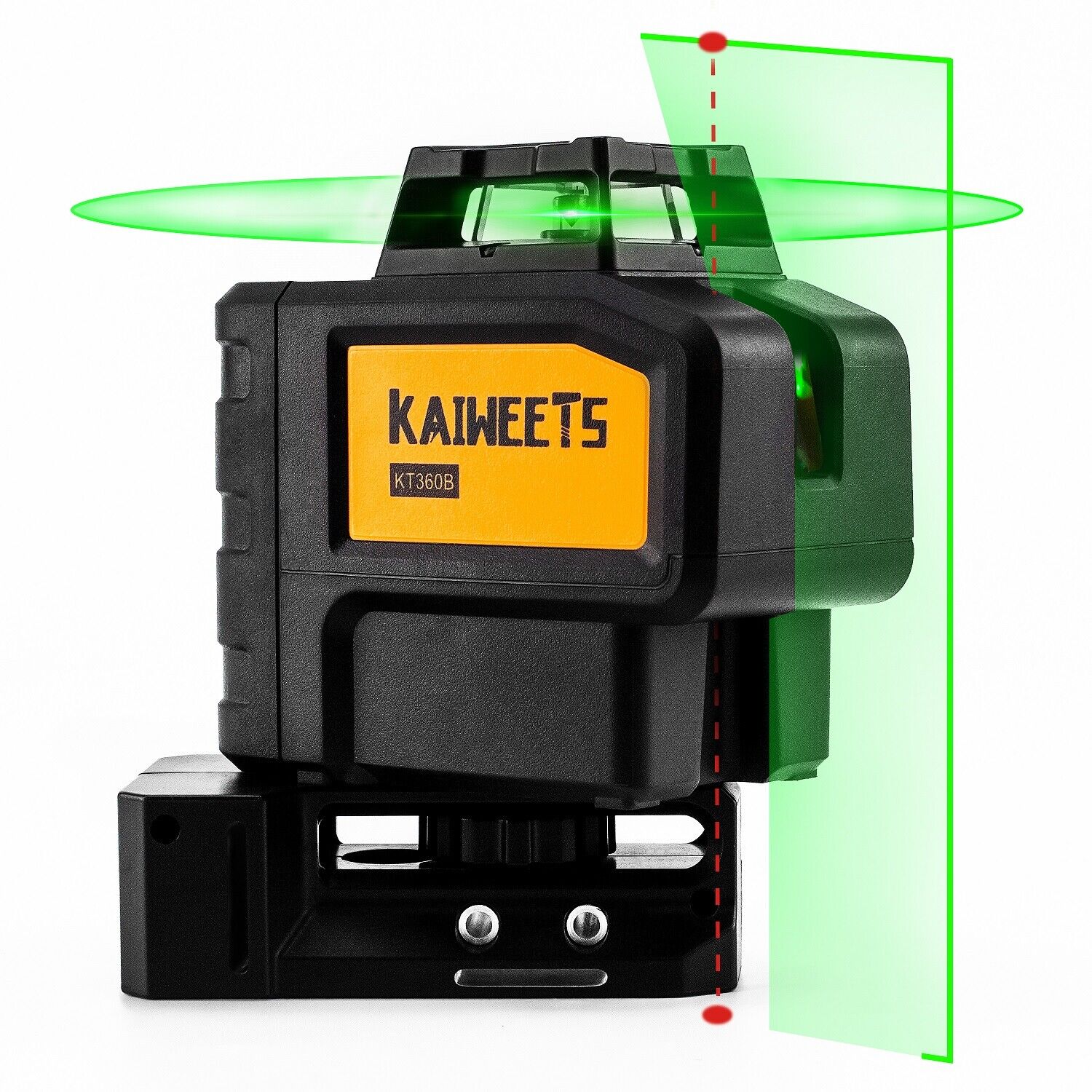KAIWEETS KT360B Green Laser Level with self-leveling feature, showing its compact design and included accessories.