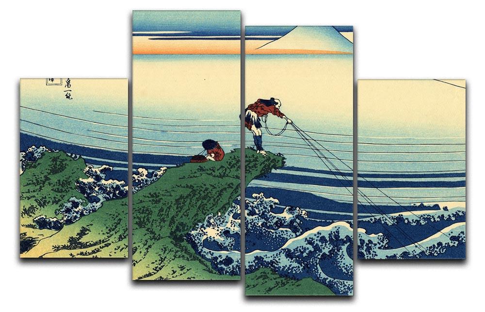 A beautiful 4 split panel canvas artwork depicting Kajikazawa in Kai province by Hokusai, showcasing serene landscapes and vibrant colors.