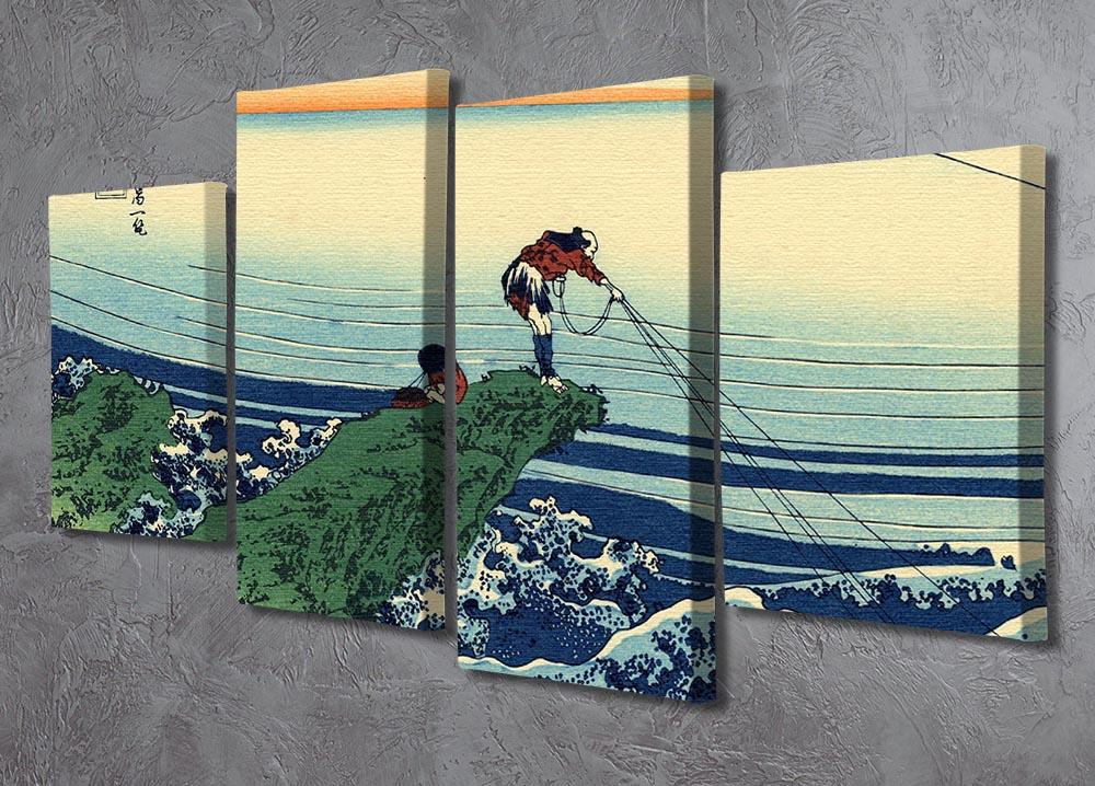 A beautiful 4 split panel canvas artwork depicting Kajikazawa in Kai province by Hokusai, showcasing serene landscapes and vibrant colors.