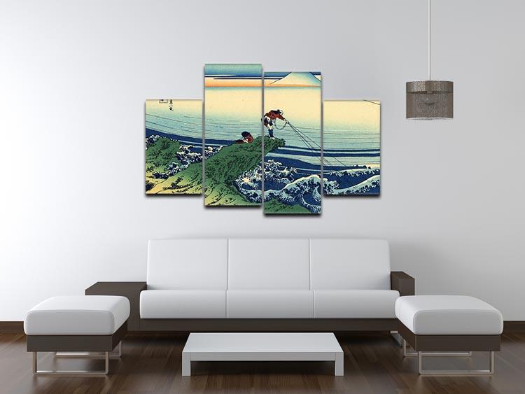 A beautiful 4 split panel canvas artwork depicting Kajikazawa in Kai province by Hokusai, showcasing serene landscapes and vibrant colors.