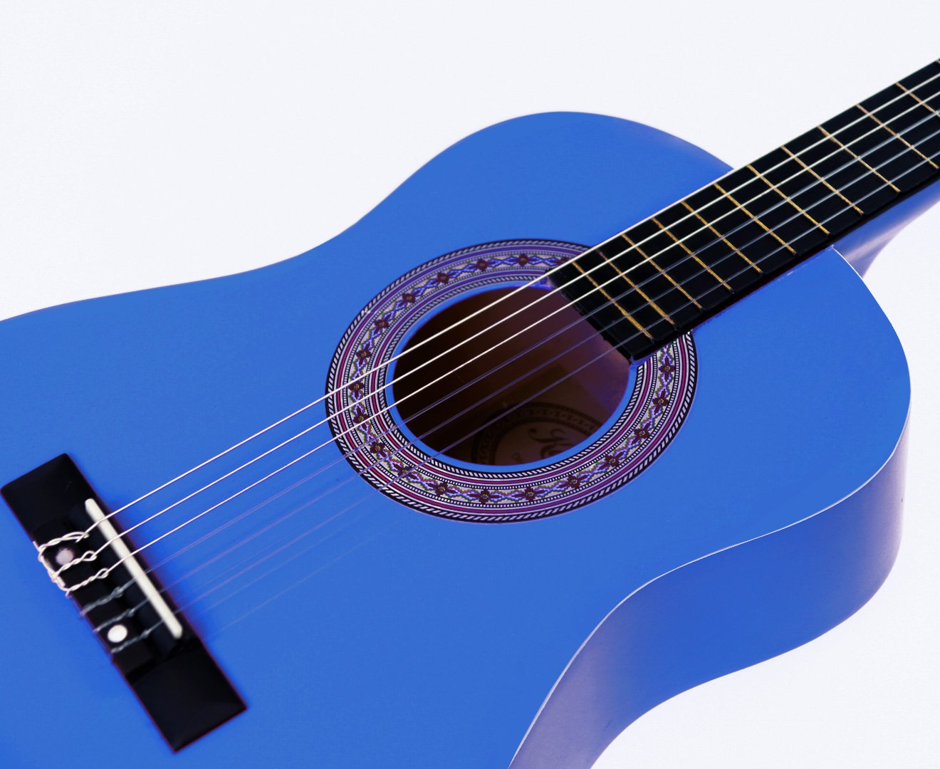 Karrera 34in Acoustic Children Guitar in blue, showcasing its wooden body and stylish design, perfect for young musicians.