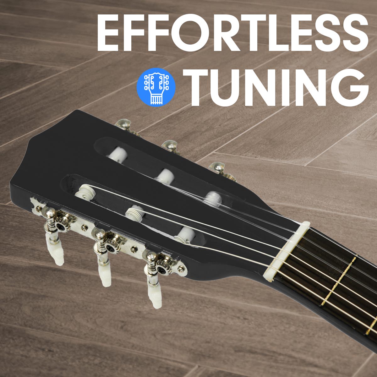 Karrera 34in Acoustic Children Wooden Guitar in black, showcasing its sleek design and quality craftsmanship, perfect for young musicians.