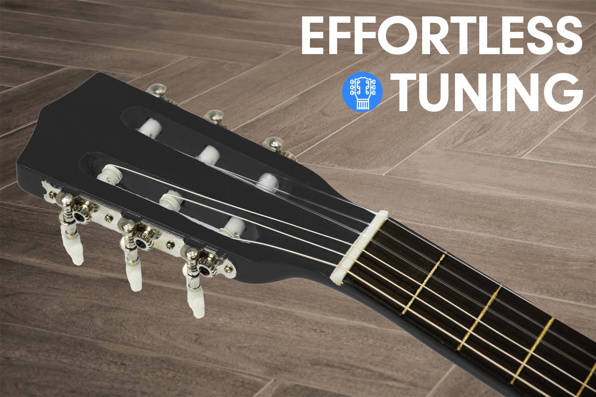 Karrera 34in Acoustic Children Wooden Guitar in black, showcasing its sleek design and quality craftsmanship, perfect for young musicians.