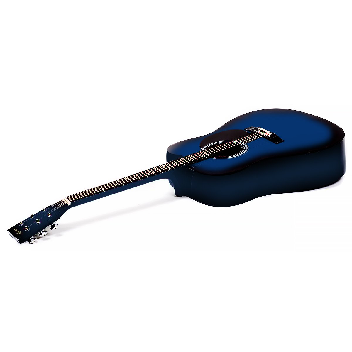 Karrera 38in Pro Cutaway Acoustic Guitar in Blue Burst with accessories including bag and picks.