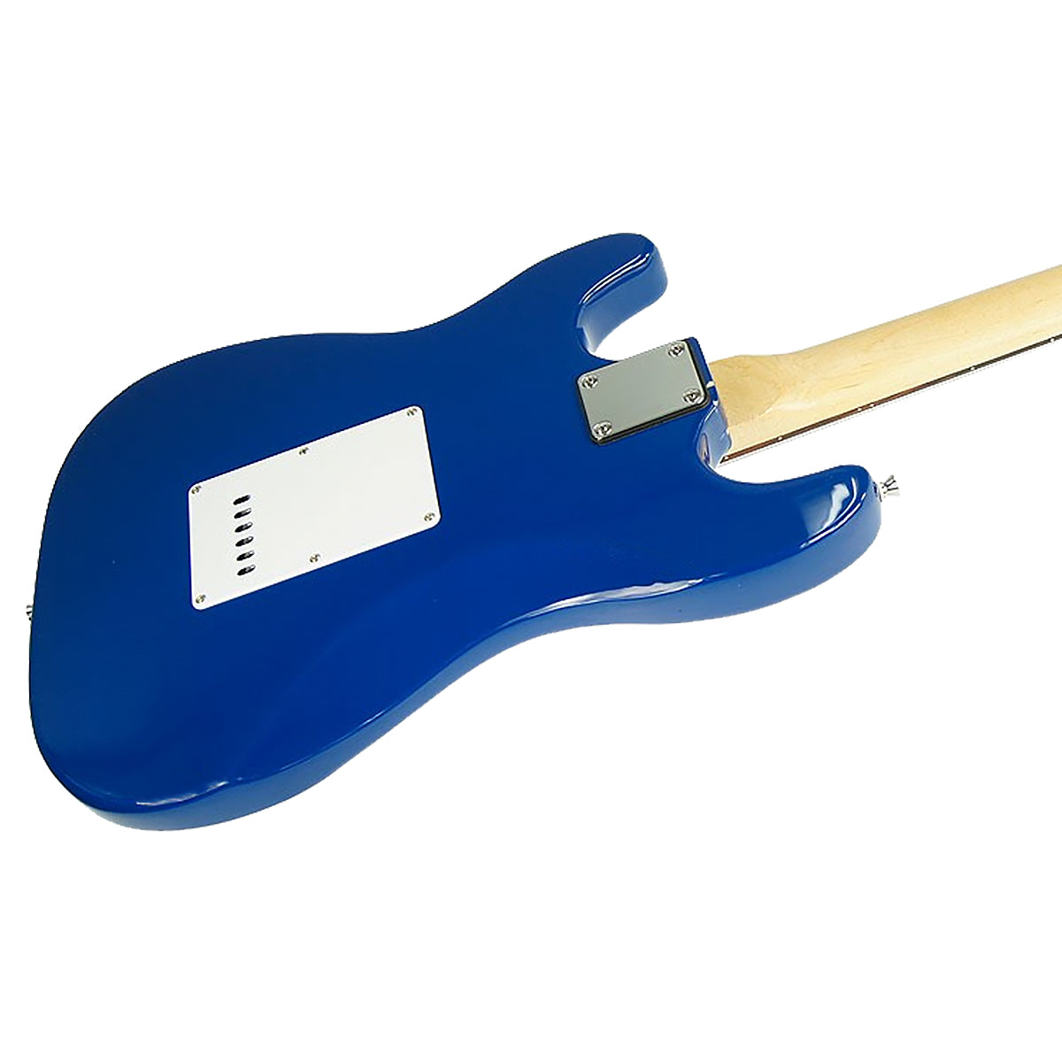 Karrera 39in Electric Guitar in Blue with adjustable bridge and removable whammy bar, showcasing its glossy finish and pickguard.
