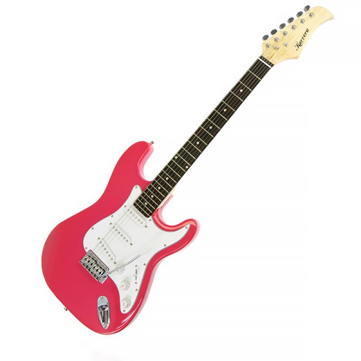 Karrera 39in Electric Guitar in Pink with adjustable features and removable whammy bar.
